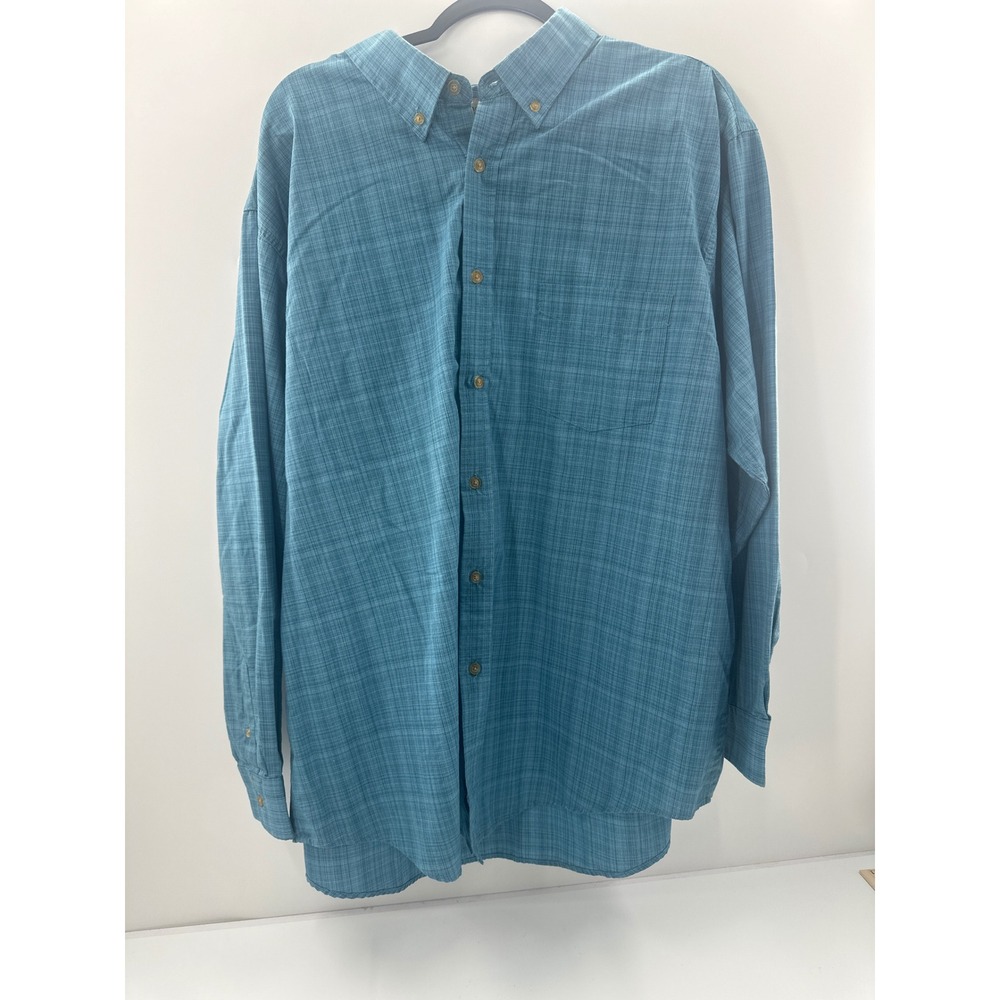 Haggar Clothing Mens XXL Teal Blue Crosshatch Button Down Long Sleeve Shirt